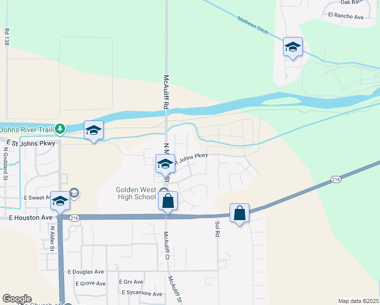 map of restaurants, bars, coffee shops, grocery stores, and more near 1810 North Madera Street in Visalia