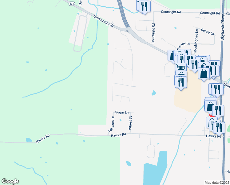 map of restaurants, bars, coffee shops, grocery stores, and more near 102 Larkin Drive in Martin