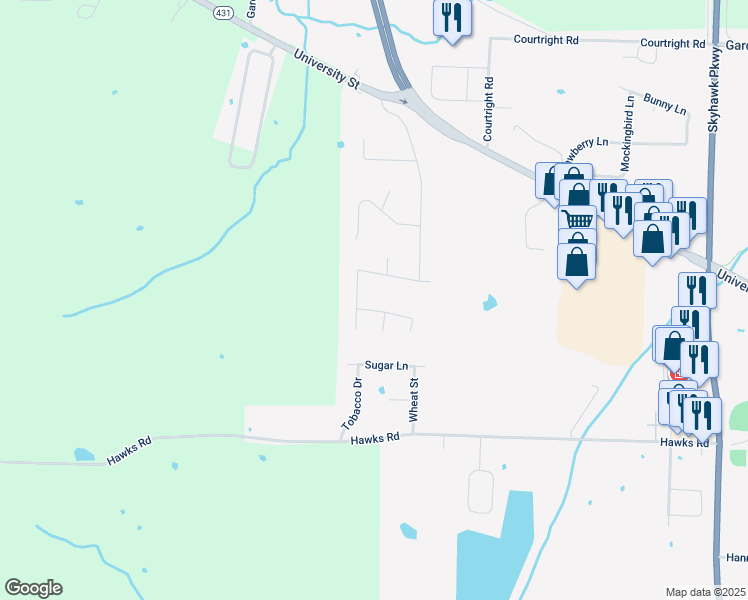 map of restaurants, bars, coffee shops, grocery stores, and more near 102 Larkin Drive in Martin