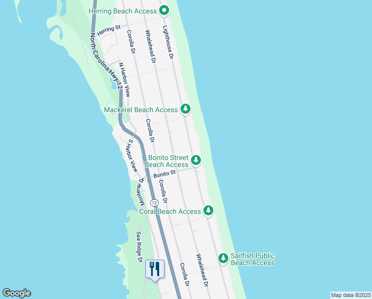 map of restaurants, bars, coffee shops, grocery stores, and more near 932 Lighthouse Drive in Corolla