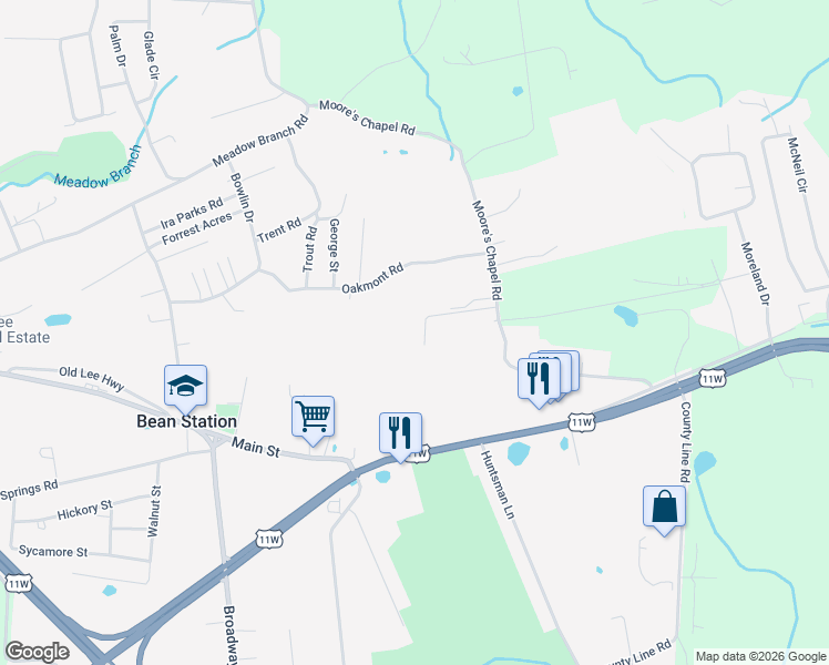 map of restaurants, bars, coffee shops, grocery stores, and more near 254 Country Place in Bean Station