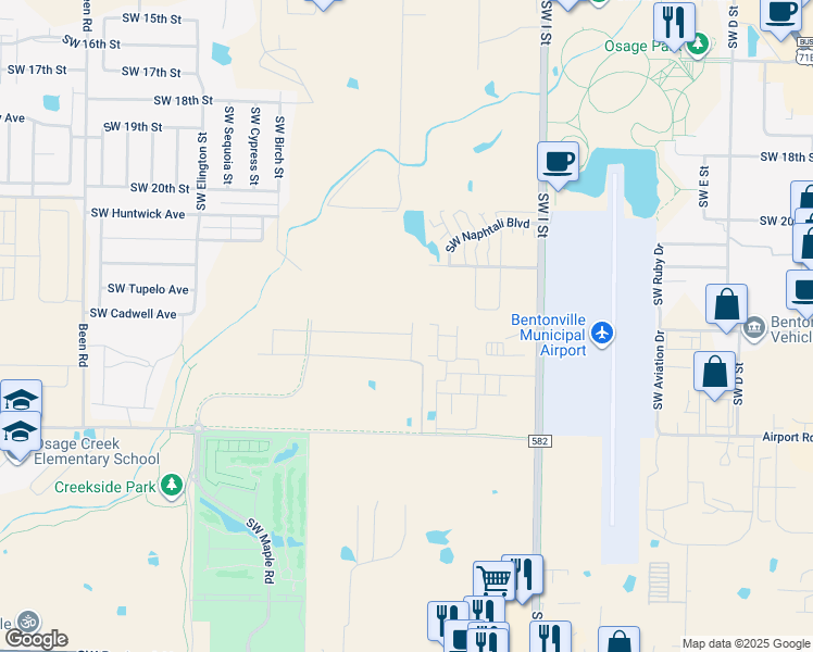 map of restaurants, bars, coffee shops, grocery stores, and more near 2702 Southwest Brandon Drive in Bentonville