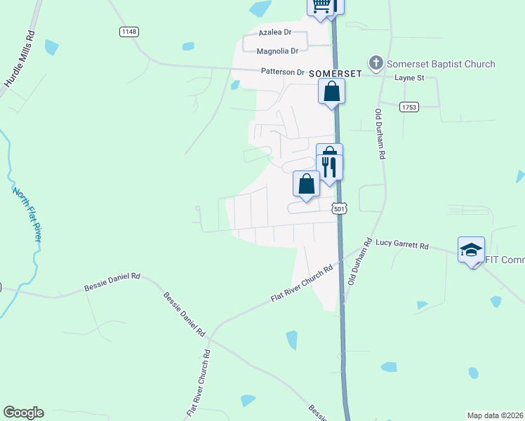 map of restaurants, bars, coffee shops, grocery stores, and more near 55 Hillcrest Avenue in Roxboro
