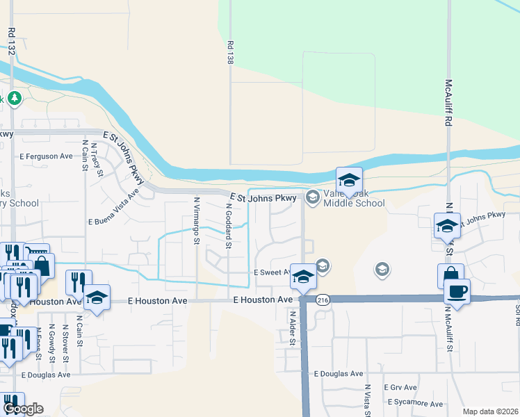 map of restaurants, bars, coffee shops, grocery stores, and more near 1918 N Cedar Ct in Visalia