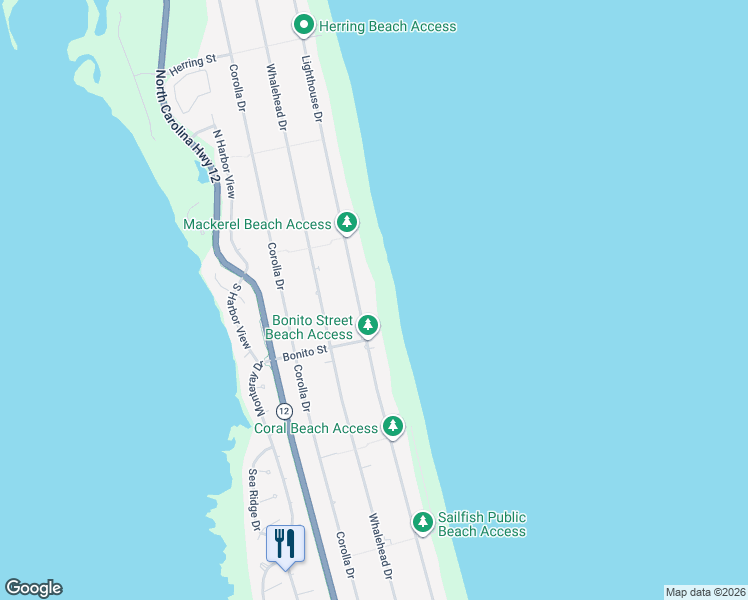 map of restaurants, bars, coffee shops, grocery stores, and more near 931 Lighthouse Drive in Corolla