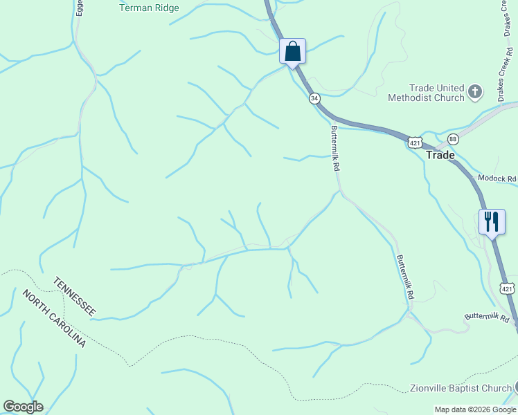 map of restaurants, bars, coffee shops, grocery stores, and more near 442 Miller Rd in Trade