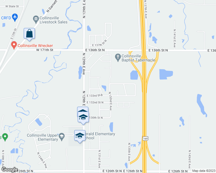 map of restaurants, bars, coffee shops, grocery stores, and more near 13374 North 132nd East Avenue in Collinsville