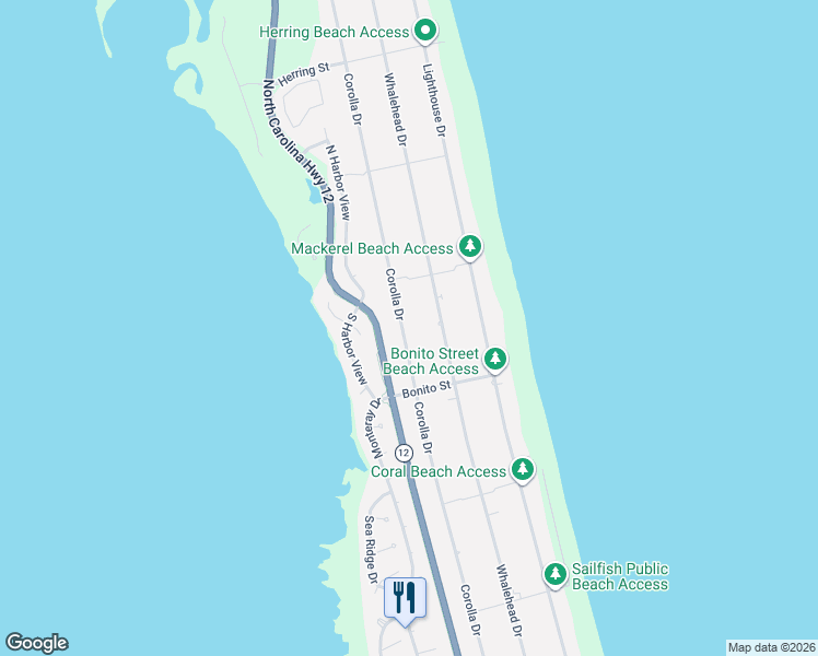 map of restaurants, bars, coffee shops, grocery stores, and more near 936 Corolla Drive in Corolla