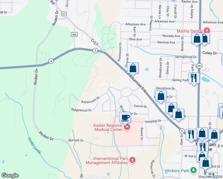 map of restaurants, bars, coffee shops, grocery stores, and more near 806 Capitol Drive in Mountain Home