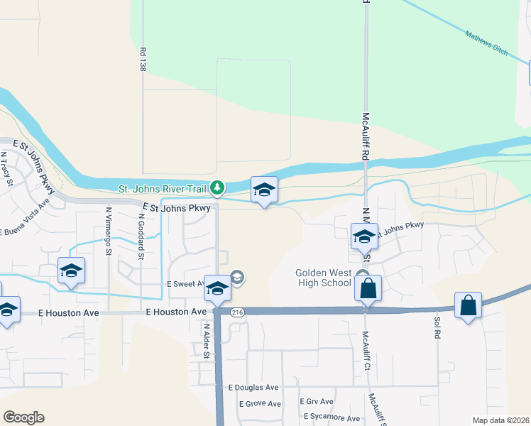 map of restaurants, bars, coffee shops, grocery stores, and more near 2000 North Lovers Lane in Visalia