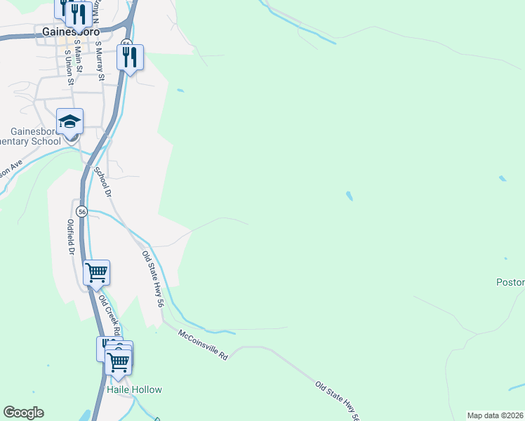 map of restaurants, bars, coffee shops, grocery stores, and more near 527 Warren Drive in Gainesboro