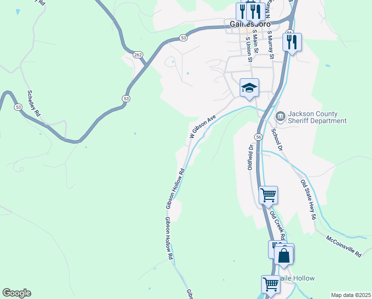 map of restaurants, bars, coffee shops, grocery stores, and more near 506 West Gipson Avenue in Gainesboro