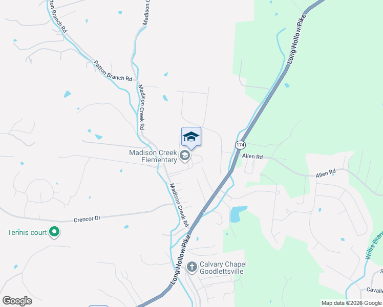 map of restaurants, bars, coffee shops, grocery stores, and more near 1040 Madison Creek Road in Goodlettsville