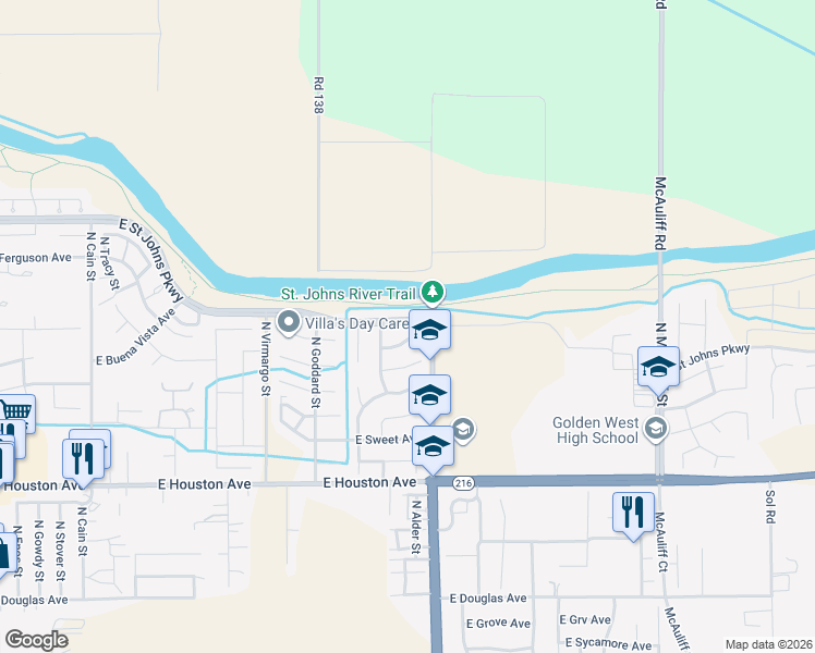 map of restaurants, bars, coffee shops, grocery stores, and more near 1901-1975 East Vine Avenue in Visalia