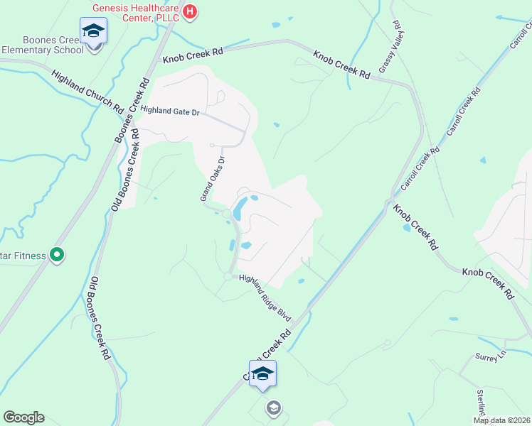 map of restaurants, bars, coffee shops, grocery stores, and more near 2181 Highland Falls Court in Gray