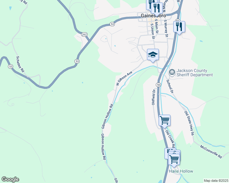 map of restaurants, bars, coffee shops, grocery stores, and more near 506 West Gipson Avenue in Gainesboro
