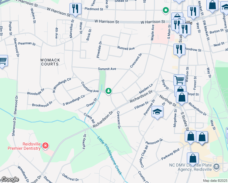 map of restaurants, bars, coffee shops, grocery stores, and more near 1010 Courtland Avenue in Reidsville