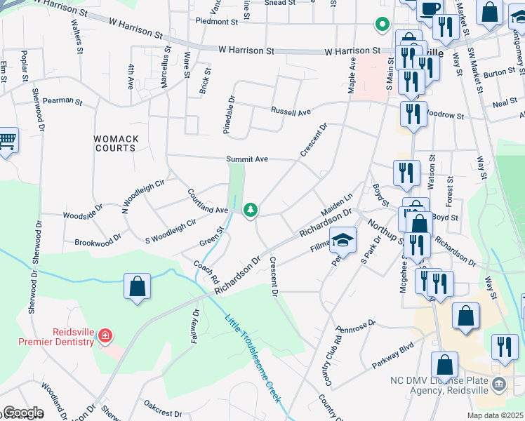 map of restaurants, bars, coffee shops, grocery stores, and more near 1010 Courtland Avenue in Reidsville