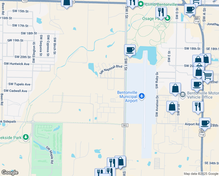 map of restaurants, bars, coffee shops, grocery stores, and more near 2643 Southwest Livingston Square in Bentonville