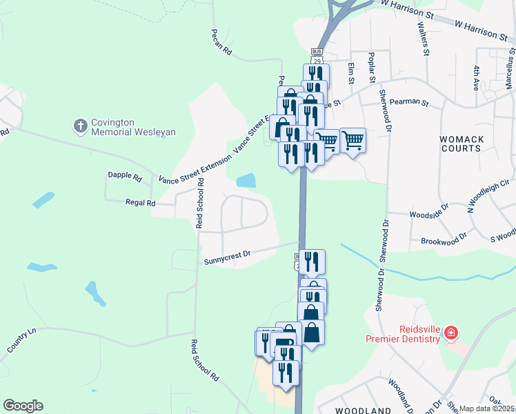 map of restaurants, bars, coffee shops, grocery stores, and more near 321 Carter Ridge Drive in Reidsville