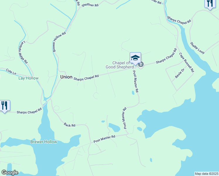 map of restaurants, bars, coffee shops, grocery stores, and more near 735 Sharps Chapel Road in Sharps Chapel