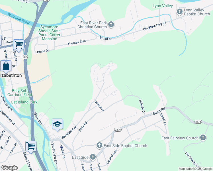 map of restaurants, bars, coffee shops, grocery stores, and more near 1312 Lowe Street in Elizabethton
