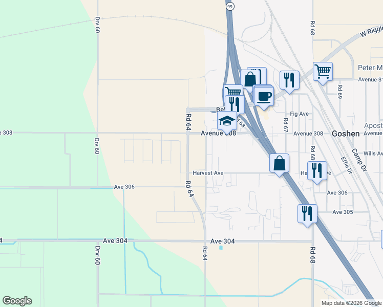 map of restaurants, bars, coffee shops, grocery stores, and more near in Goshen