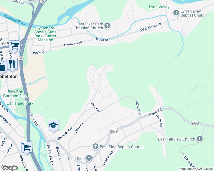 map of restaurants, bars, coffee shops, grocery stores, and more near 1312 Lowe St in Elizabethton