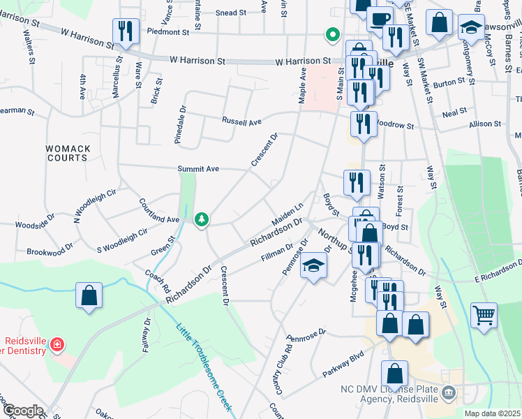 map of restaurants, bars, coffee shops, grocery stores, and more near 907 Courtland Avenue in Reidsville