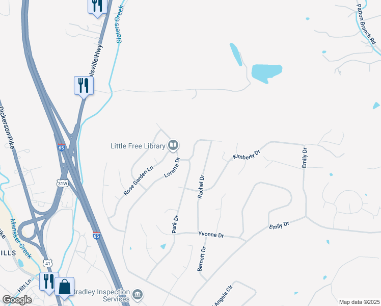 map of restaurants, bars, coffee shops, grocery stores, and more near 2051 Katherine Drive in Goodlettsville