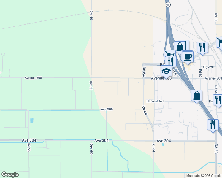 map of restaurants, bars, coffee shops, grocery stores, and more near in Visalia