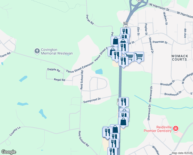 map of restaurants, bars, coffee shops, grocery stores, and more near 400 Carter Ridge Drive in Reidsville