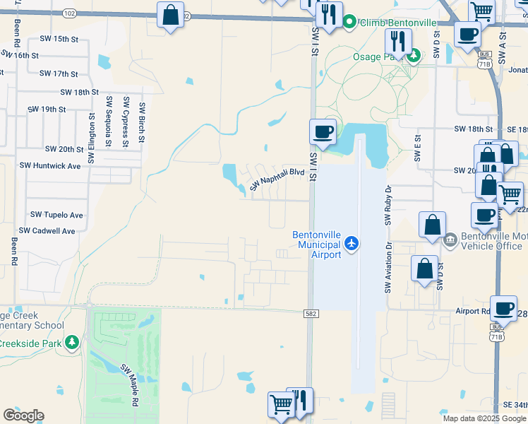 map of restaurants, bars, coffee shops, grocery stores, and more near 2733 Southwest Livingston Square in Bentonville