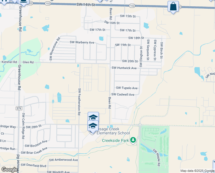 map of restaurants, bars, coffee shops, grocery stores, and more near Been Road in Bentonville