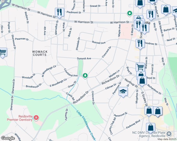 map of restaurants, bars, coffee shops, grocery stores, and more near 836 Crescent Drive in Reidsville