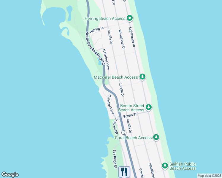 map of restaurants, bars, coffee shops, grocery stores, and more near 952 North Harbor View in Corolla