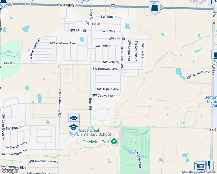 map of restaurants, bars, coffee shops, grocery stores, and more near 2306 Southwest Tupelo Avenue in Bentonville