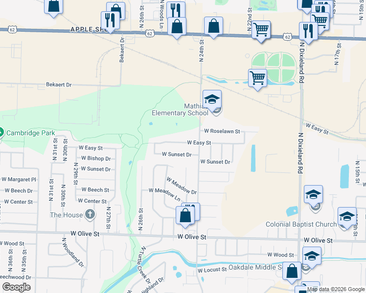 map of restaurants, bars, coffee shops, grocery stores, and more near 2410 W Easy St in Rogers