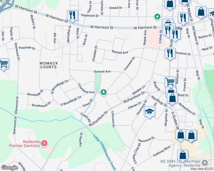 map of restaurants, bars, coffee shops, grocery stores, and more near 836 Crescent Drive in Reidsville