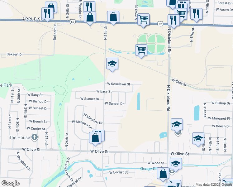 map of restaurants, bars, coffee shops, grocery stores, and more near 1210 North 23rd Street in Rogers
