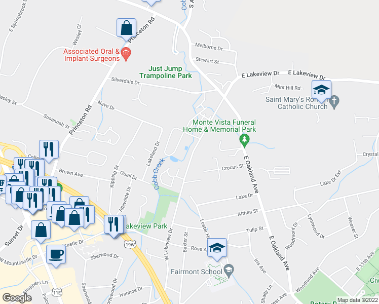 map of restaurants, bars, coffee shops, grocery stores, and more near 1810 West Lakeview Drive in Johnson City