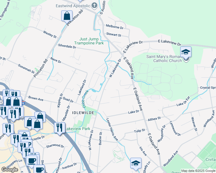 map of restaurants, bars, coffee shops, grocery stores, and more near 1810 W Lakeview Dr in Johnson City