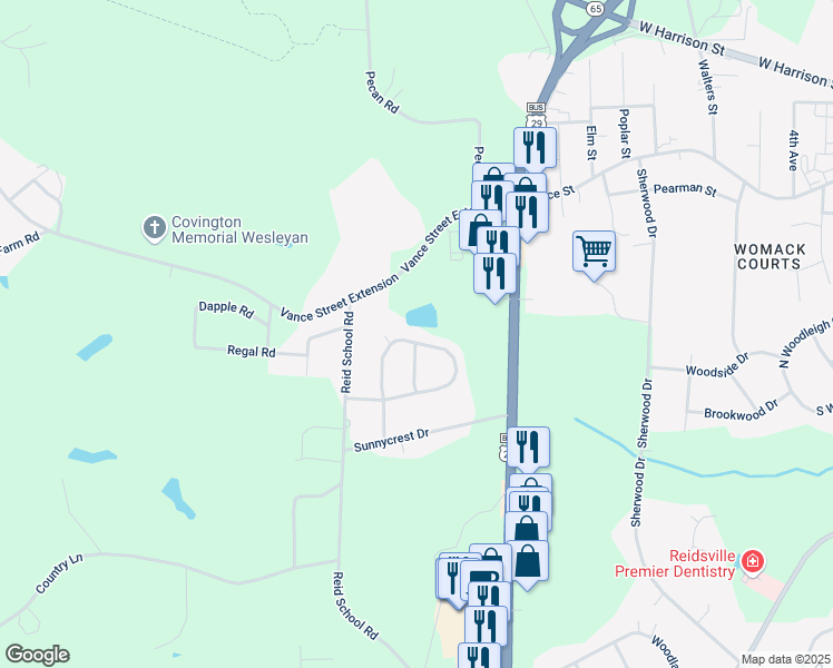 map of restaurants, bars, coffee shops, grocery stores, and more near 400 Carter Ridge Drive in Reidsville