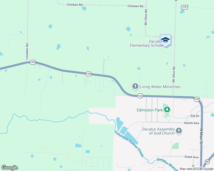 map of restaurants, bars, coffee shops, grocery stores, and more near 20049 Arkansas 102 in Decatur