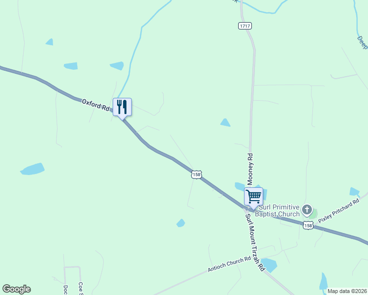 map of restaurants, bars, coffee shops, grocery stores, and more near 122 Old Surl Road in Roxboro