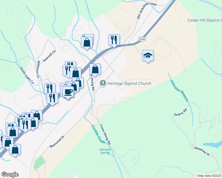 map of restaurants, bars, coffee shops, grocery stores, and more near 146 Boshears Lane in LaFollette
