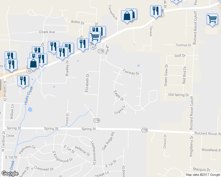 map of restaurants, bars, coffee shops, grocery stores, and more near 1721 Eagle Drive in Mountain Home