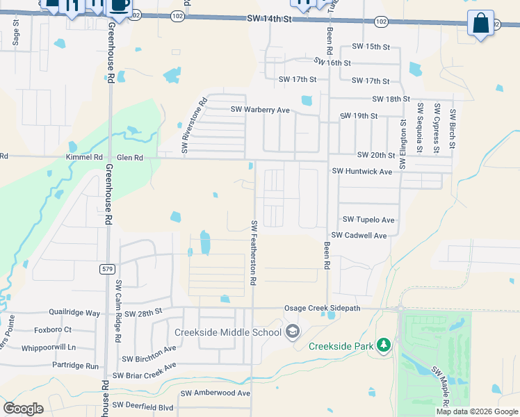map of restaurants, bars, coffee shops, grocery stores, and more near 9087 Featherston Road in Bentonville