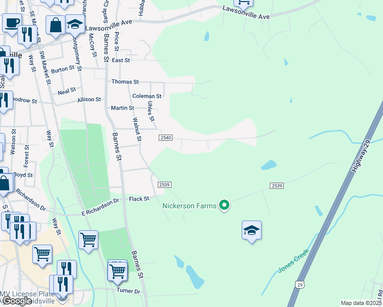 map of restaurants, bars, coffee shops, grocery stores, and more near 833 Walker Street in Reidsville