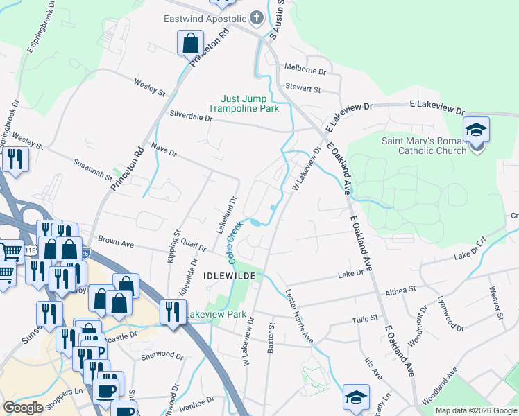 map of restaurants, bars, coffee shops, grocery stores, and more near 1811 West Lakeview Drive in Johnson City